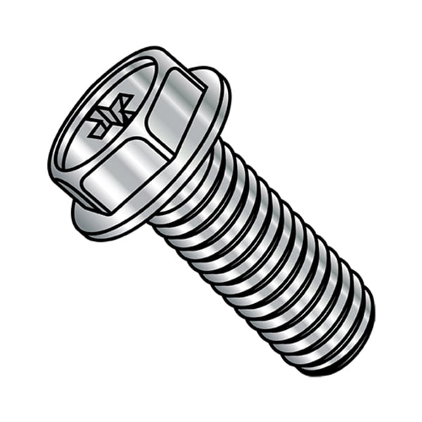 #10-32 x 1/2 in Phillips Hex Machine Screw, Plain Stainless Steel, 1500 PK