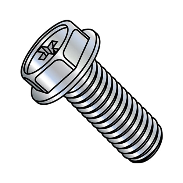 #10-32 x 1 in Phillips Hex Machine Screw, Zinc Plated Steel, 4000 PK