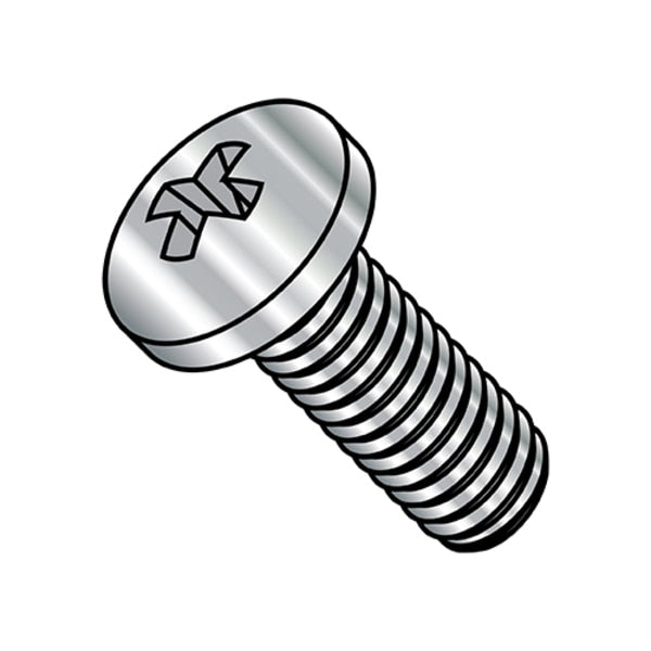 #10-32 x 1 in Phillips Pan Machine Screw, Plain Stainless Steel, 1000 PK