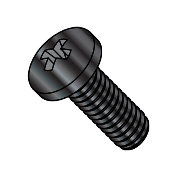 #10-32 x 1 in Phillips Pan Machine Screw, Black Oxide Steel, 1000 PK