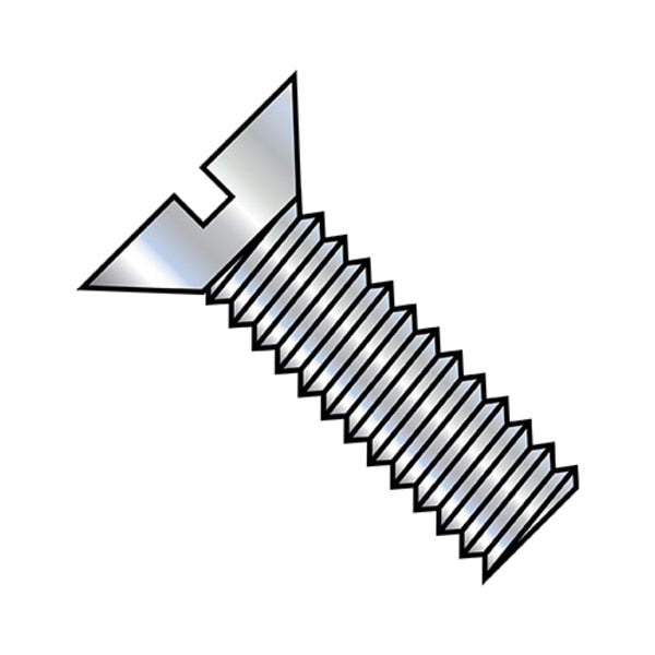#10-32 x 1 in Slotted Flat Machine Screw, Zinc Plated Steel, 6000 PK