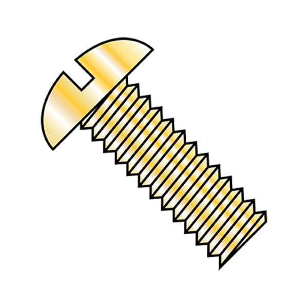 #10-32 x 3/4 in Slotted Round Machine Screw, Zinc Yellow Steel, 6000 PK