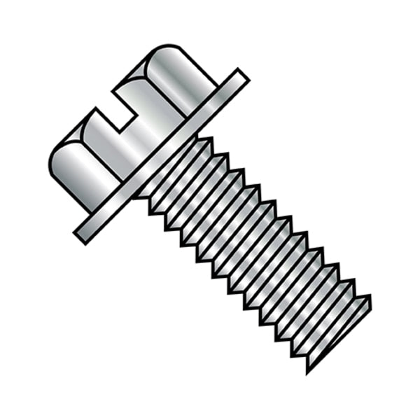 #10-32 x 1/2 in Slotted Hex Machine Screw, Plain Steel, 3000 PK