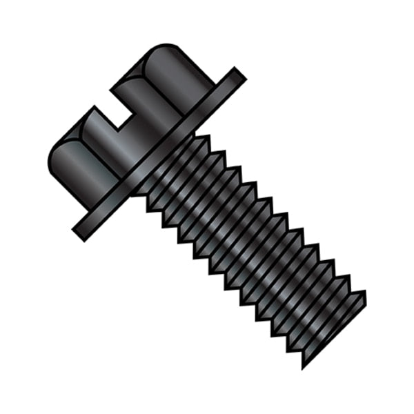 #10-32 x 1 in Slotted Hex Machine Screw, Black Oxide Steel, 4000 PK