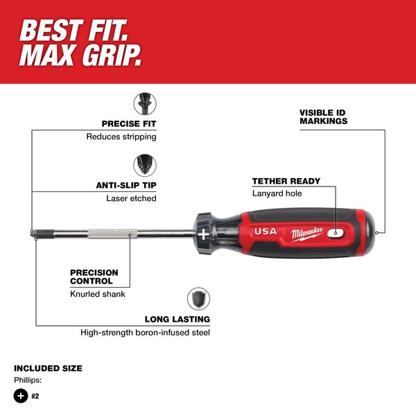 4 in. #2 Phillips Cushion Grip Screwdriver (Made in USA)
