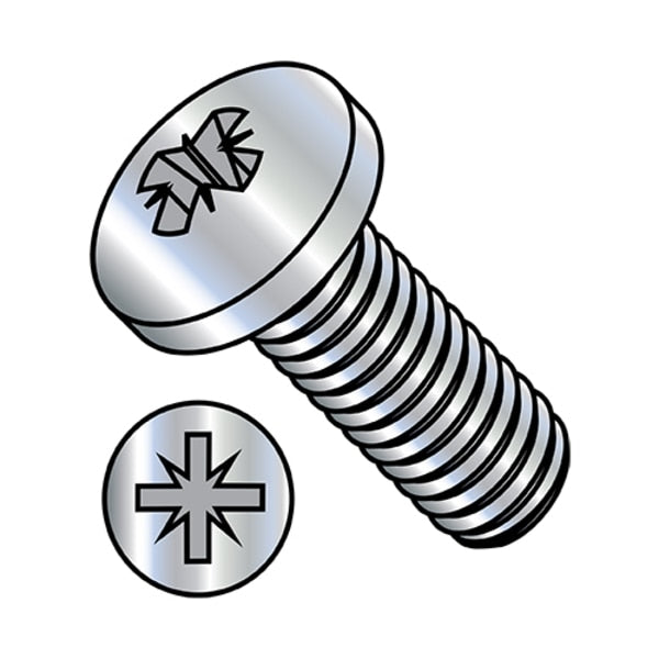 #10-32 x 1/2 in Pozidriv Pan Machine Screw, Zinc Plated Steel, 7000 PK