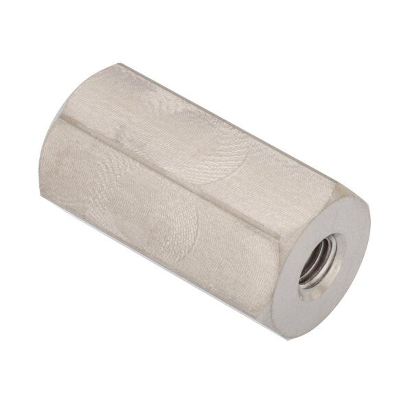 Coupling Nut, #10-32 and M5, Stainless Steel, Grade 18-8, Plain, 25 mm Lg, 13 mm Hex Wd