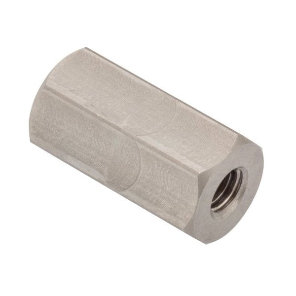 Coupling Nut, #10-32 and M6, Stainless Steel, Grade 18-8, Plain, 25 mm Lg, 13 mm Hex Wd