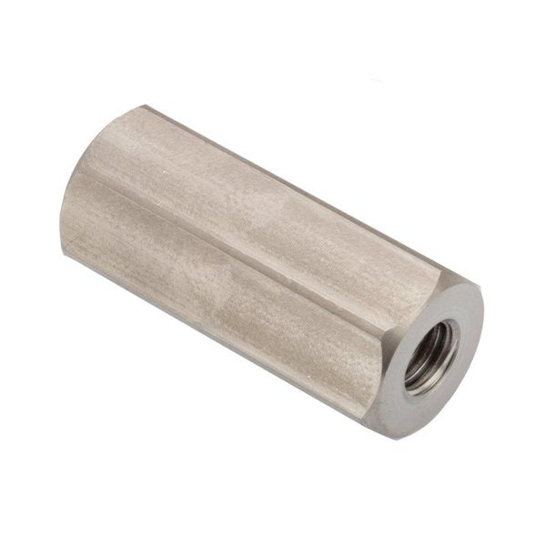 Coupling Nut, #6-32 and M4, Stainless Steel, Grade 18-8, Plain, 11 mm Lg, 11 mm Hex Wd