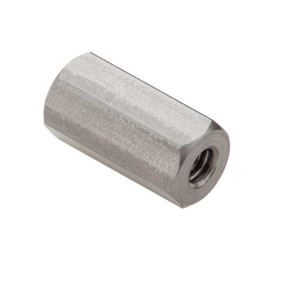 Coupling Nut, #6-32 and #8-32, Stainless Steel, Grade 18-8, Plain, 5/8 in Lg, 5/16 in Hex Wd