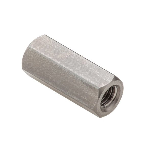 Coupling Nut, #8-32 and M5, Stainless Steel, Grade 18-8, Plain, 25 mm Lg, 13 mm Hex Wd