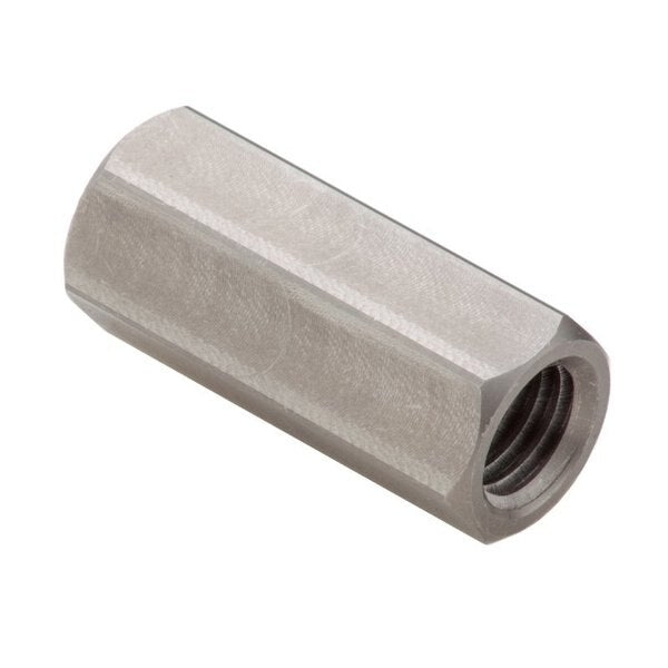 Coupling Nut Reducer, M10 and M12, 18-8 Stainless Steel, Not Graded, Plain, 38 mm Lg, 16 mm Hex Wd