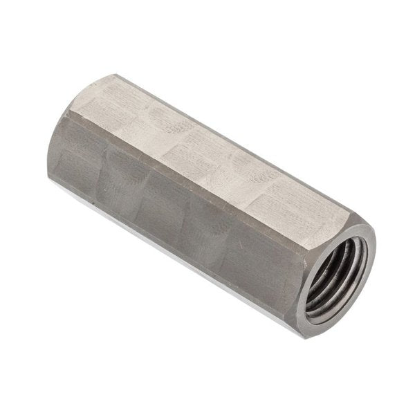 Coupling Nut Reducer, M12 and M16, 18-8 Stainless Steel, Not Graded, Plain, 54 mm Lg, 21 mm Hex Wd