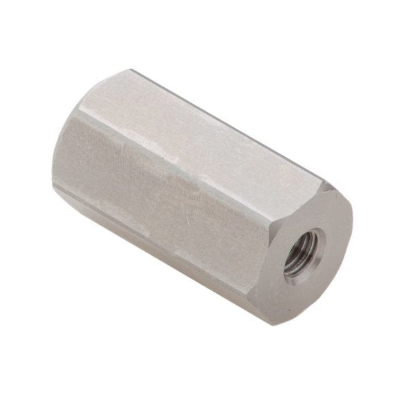 Coupling Nut Reducer, M4 and M5, 18-8 Stainless Steel, Not Graded, Plain, 25 mm Lg, 13 mm Hex Wd