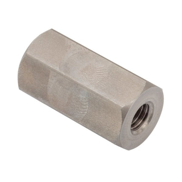 Coupling Nut Reducer, M4 and M6, 18-8 Stainless Steel, Not Graded, Plain, 25 mm Lg, 13 mm Hex Wd