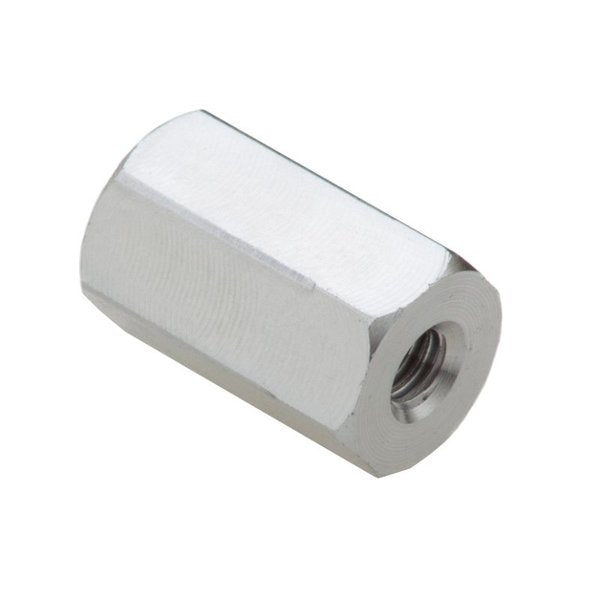 Coupling Nut, #8-32, Aluminum, Plain, 5/8 in Lg, 3/8 in Hex Wd