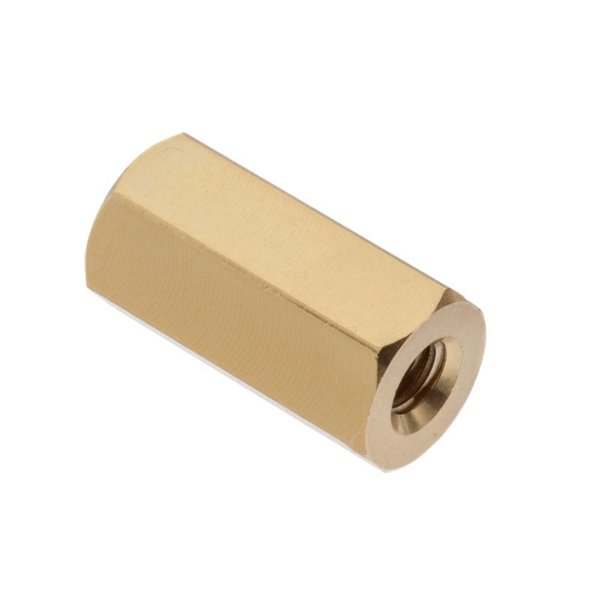 Coupling Nut, #10-24, Brass, Plain, 3/4 in Lg, 3/8 in Hex Wd