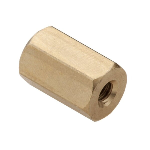 Coupling Nut, #6-32, Brass, Plain, 1/2 in Lg, 5/16 in Hex Wd