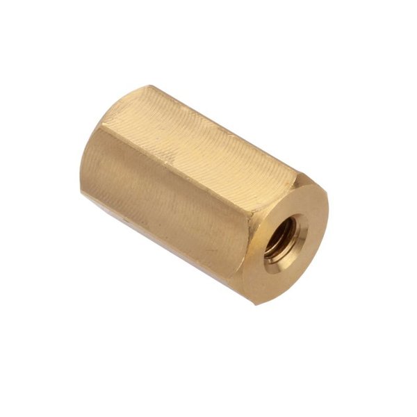 Coupling Nut, #8-32, Brass, Plain, 5/8 in Lg, 3/8 in Hex Wd