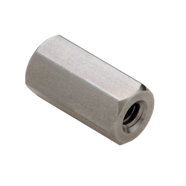 Coupling Nut, #10-24, 316 Stainless Steel, Not Graded, Plain, 3/4 in Lg, 3/8 in Hex Wd