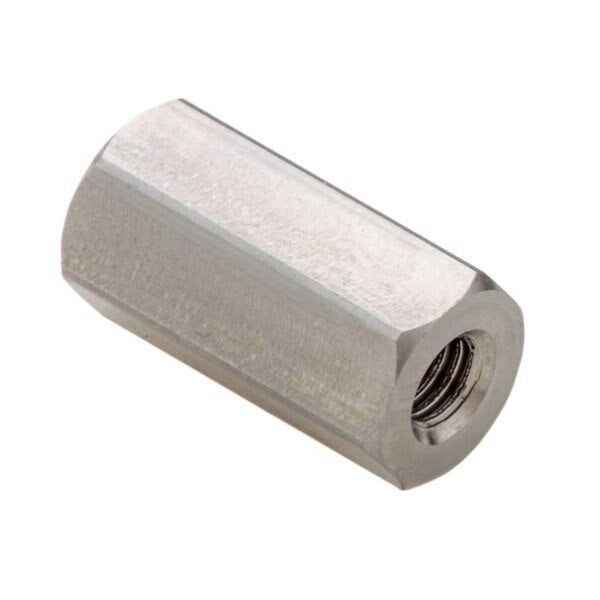 Coupling Nut, #10-32, 316 Stainless Steel, Not Graded, Plain, 3/4 in Lg, 3/8 in Hex Wd