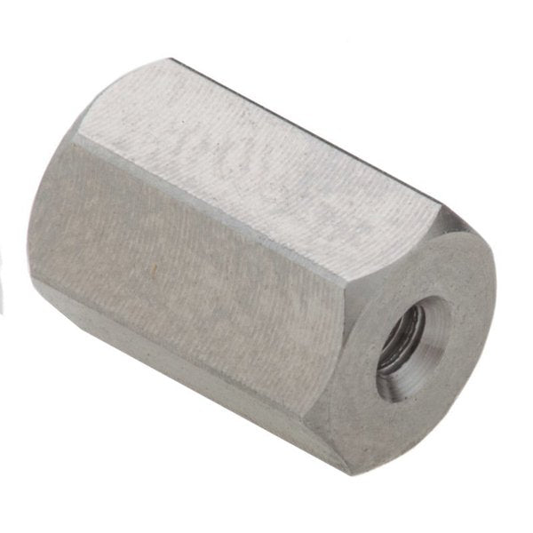 Coupling Nut, #2-56, 316 Stainless Steel, Not Graded, Plain, 3/8 in Lg, 1/4 in Hex Wd