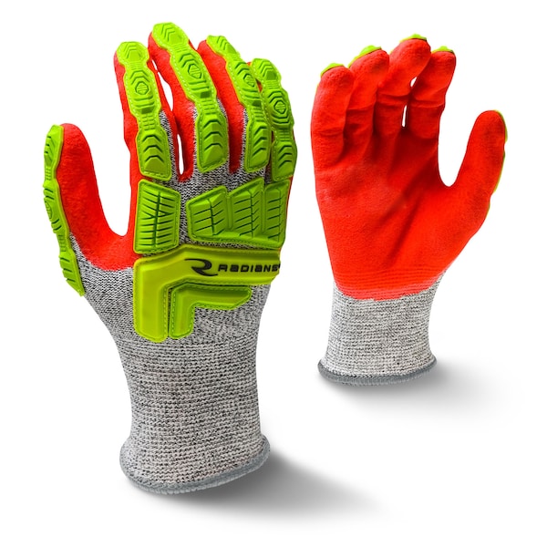 Hi-Vis Cut Resistant Impact Coated Gloves, A5 Cut Level, Foam Nitrile, M, 1 PR