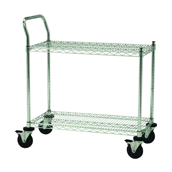 Wire Utility Cart, SglHdl, 2-Shlf, 24x48x40