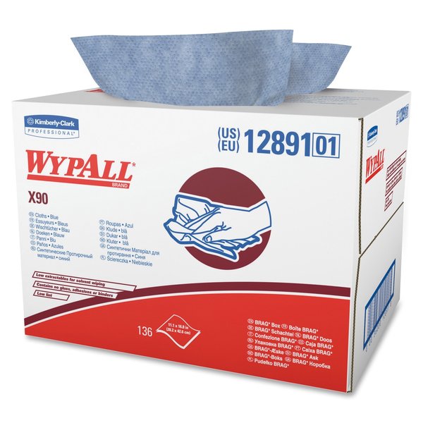 Dry Wipe Dispenser Box, X90, Max Absorbency, 11 in x 16 3/4 in, 136 Sheets, Blue