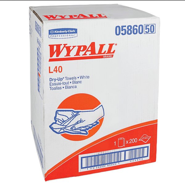 Dry Wipe Roll, White, Box, Double Recreped (DRC), 1 PK, 200 Wipes, 19 1/2 in x 42 in