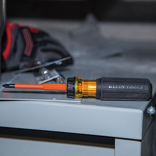 Flip-Blade Insulated Screwdriver, 2-in1, Ph Bit #2, Sl Bit 1/4-Inch