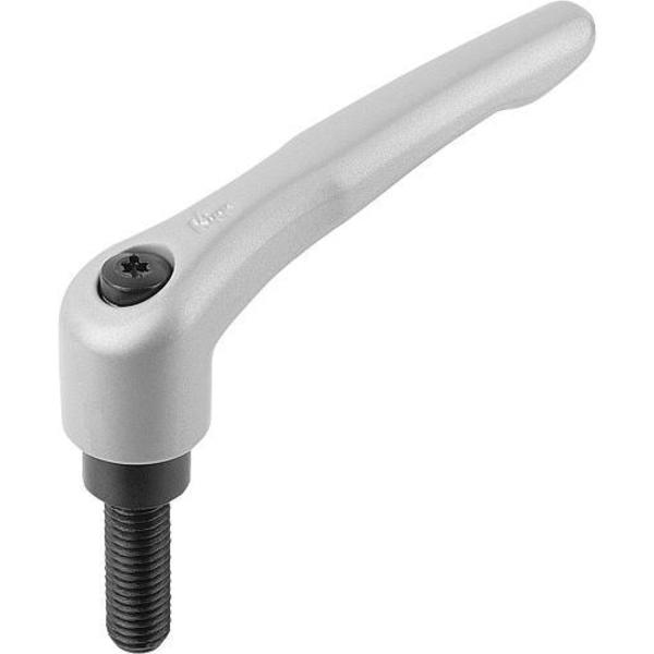 Adjustable Handle, Modern Design, Sz. 0, 8-32X35, Die Cast Zinc Silver Metallic, Comp: Steel