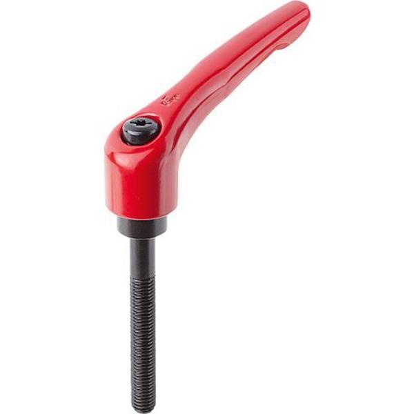 Adjustable Handle, Modern Design, Sz. 5, M12X90, Die Cast Zinc Red RAL 3003, Comp: Steel