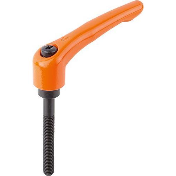Adjustable Handle, Modern Design, Sz. 5, M12X60, Die Cast Zinc Orange RAL 2004, Comp: Steel