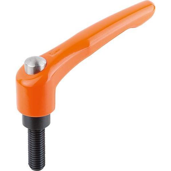 Adjustable Handle, Mod. Design, Protective Cap Sz. 3, M08X60, Cast Zinc Orange RAL2004, Comp: Steel