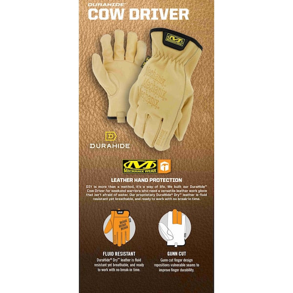 Durahide Cow Driver Water-Resistant Leather Work Gloves (XXL, Brown)