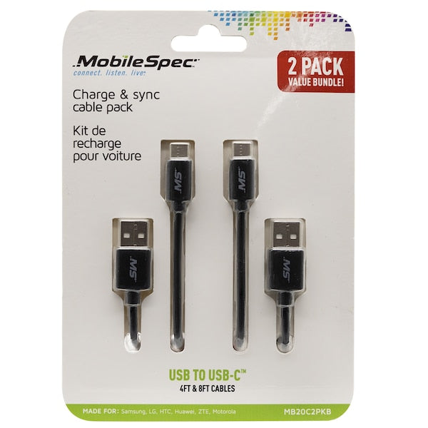 4Ft & 8Ft Usb-C To Usb Cable, Black
