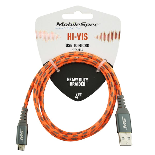 Hi-Vis 4Ft Micro To Usb Cable, Orange