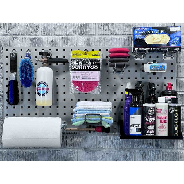 (1) 18 In. W x 36 In. H Gray Epoxy 18-Gauge Steel Square Hole Pegboard 18 pc. LocHook Assortment