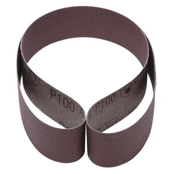 Sanding Belt, Coated, 2 in W, 48 in L, 100 Grit, Fine, Aluminum Oxide, 341D, Brown