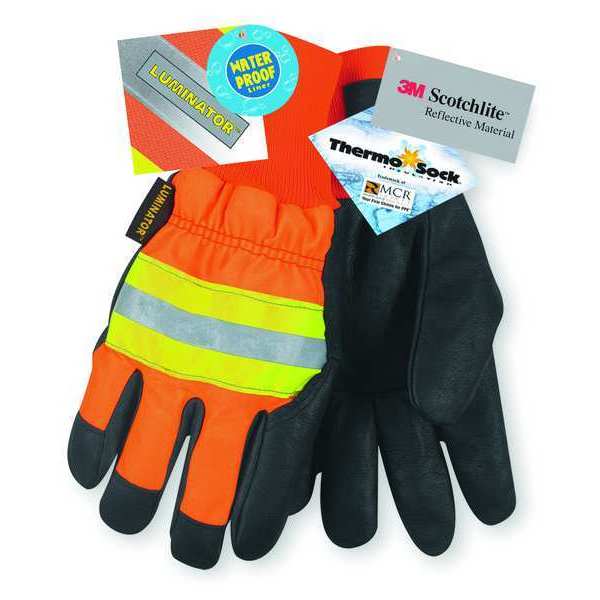 Leather Gloves, Black/Orange, S, PR