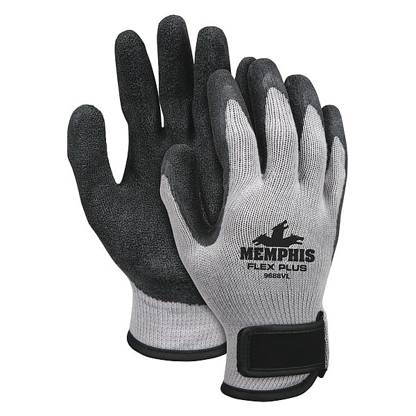 Latex Coated Gloves, Palm Coverage, Black/Gray, M, PR