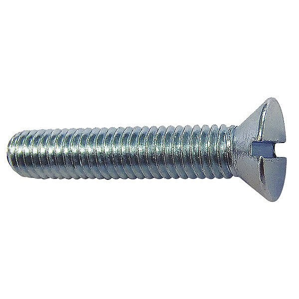 #10-32 x 1 in Slotted Flat Machine Screw, Zinc Plated Steel, 100 PK