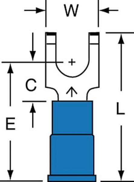 16-14 AWG Vinyl Block Fork Terminal #10 Stud PK1000