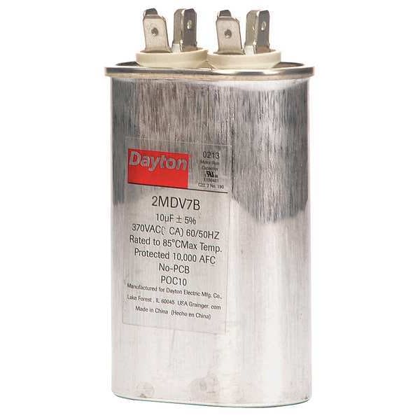 Motor Run Capacitor, Oval, 370V AC, 10 mfd, 3 5/8 in Overall H