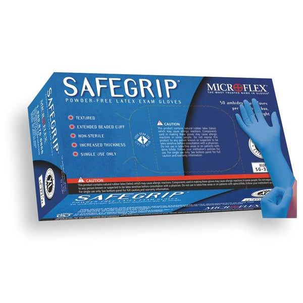Exam Gloves, Natural Rubber Latex, Powder Free, Blue, L, 50 PK