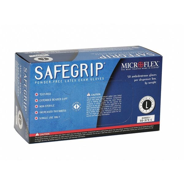 Exam Gloves, Natural Rubber Latex, Powder Free, Blue, L, 50 PK