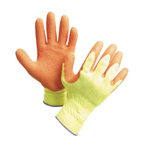 Natural Rubber Latex Hi-Vis Coated Gloves, Palm Coverage, Orange/Yellow, M, PR
