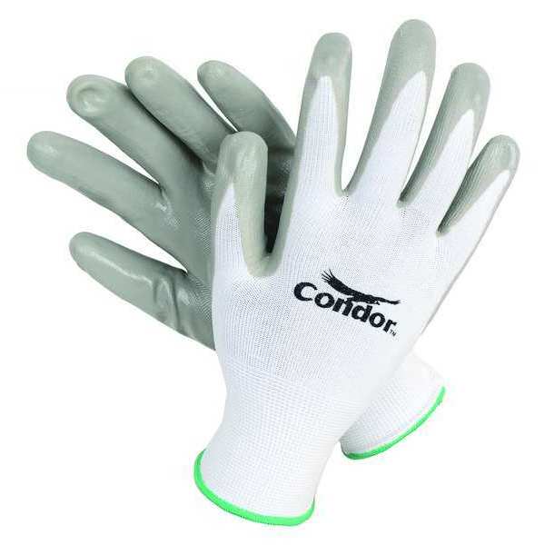 Nitrile Coated Gloves, Palm Coverage, White/Gray, L, PR