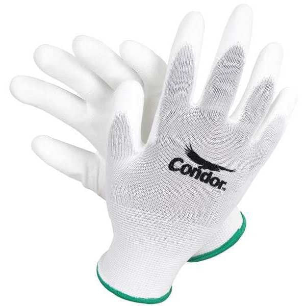 Polyurethane Coated Gloves, Palm Coverage, White, XL, PR